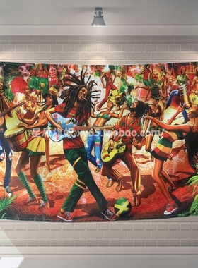 雷鬼红黄绿reggae BOB marley挂布旗酒吧餐厅商业装饰背景布窗帘