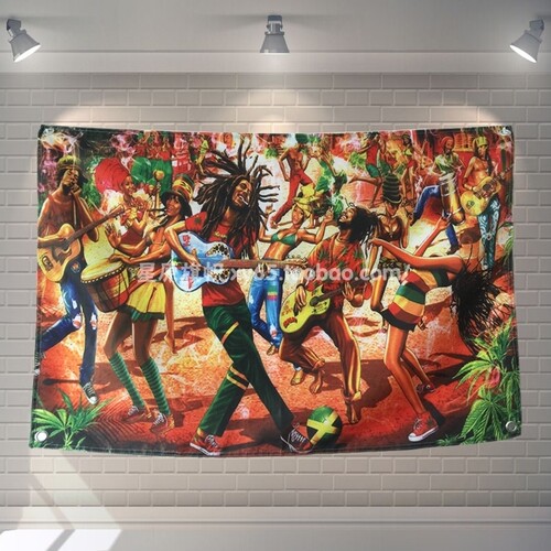 雷鬼红黄绿reggae BOB marley挂布旗酒吧餐厅商业装饰背景布窗帘