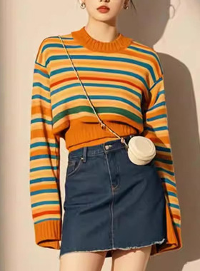 法国cherrykoko早秋穿搭时尚小香风针织上衣慵懒风高级感橙色