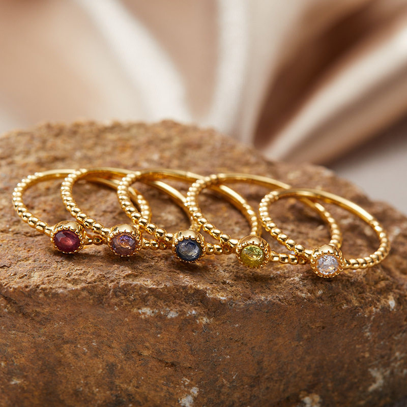 法国chrry koops925银镶嵌彩宝石榴石戒指女高级感百搭圆形设计小