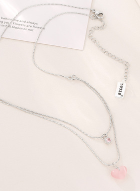 法国Chrry Koop粉色爱心项链银色ins轻奢小众设计感夏季甜美冰糖