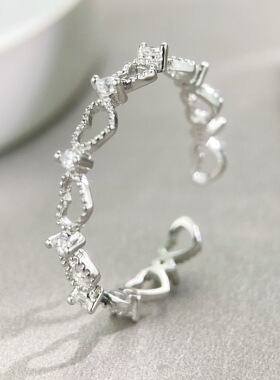 法国chrry koop925银镂空爱心锆石开口戒指女小众设计心形轻奢ins