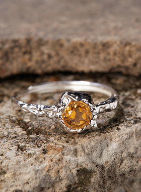 法国chrry koop款s925银镶石榴石托帕石黄水晶彩宝戒指女