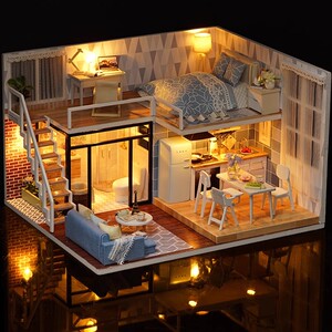 DIY小屋淡蓝时光手工制作玩具拼装模型别墅房子创意送生日礼品女