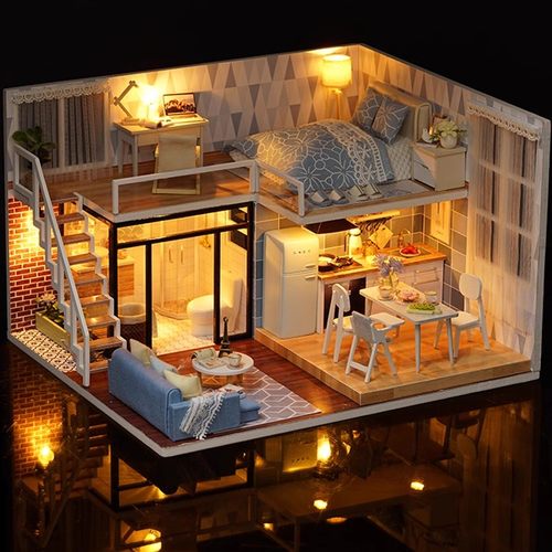 DIY小屋淡蓝时光手工制作玩具拼装模型别墅房子创意送生日礼品女