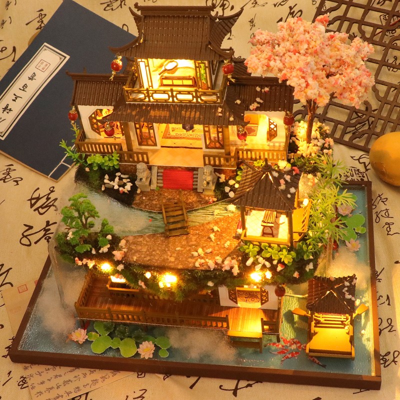 中国风diy小屋世外仙境古建筑别墅手工模型拼装房子生日礼物男女