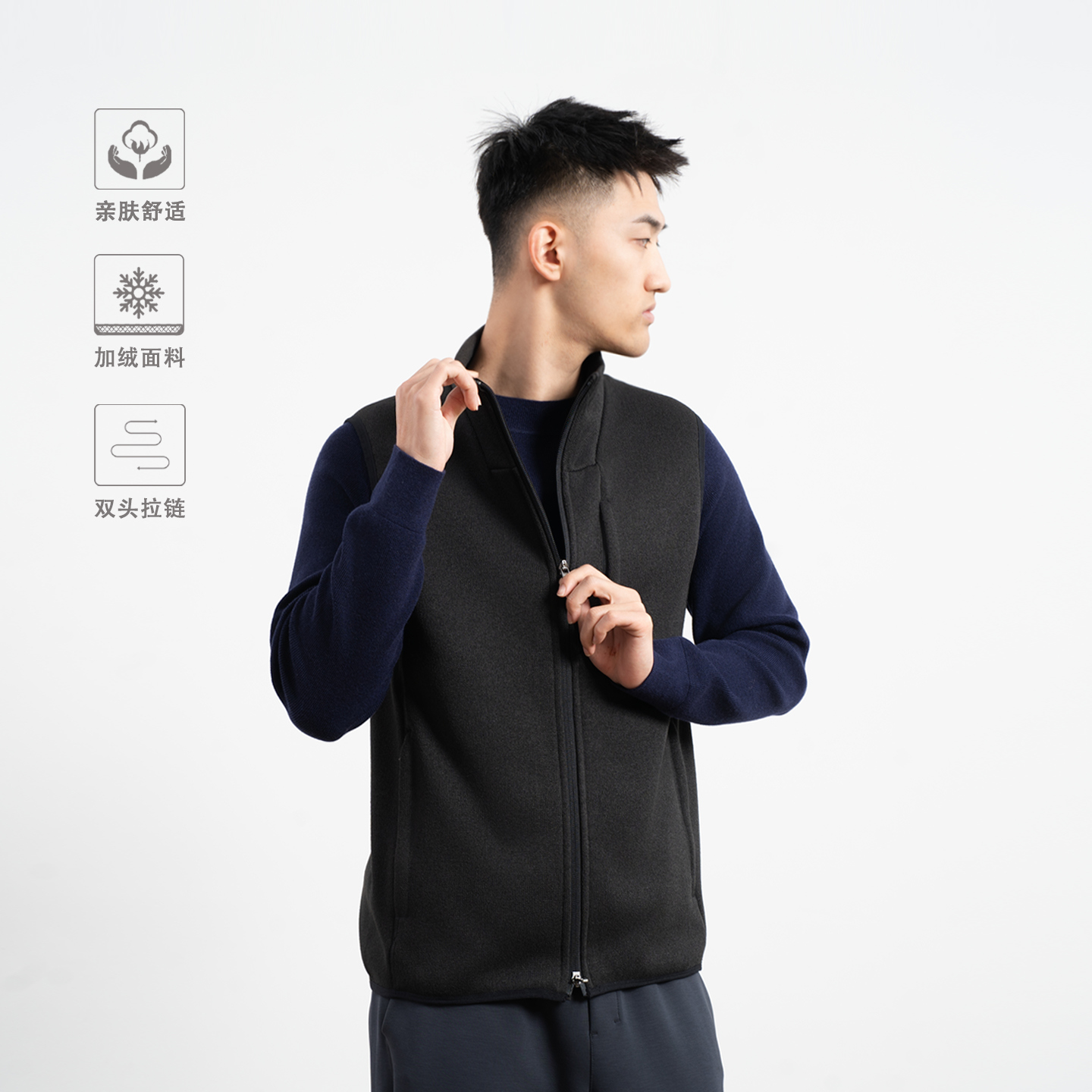 针织马甲SJ加绒秋冬保暖立领立体剪裁休闲 | 都叫我老盖