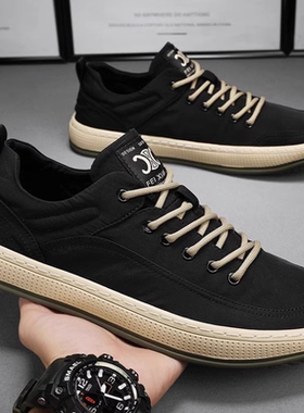 帆布男鞋秋冬季鞋男款黑色休闲板鞋男士轻便布鞋工作软底劳保潮鞋
