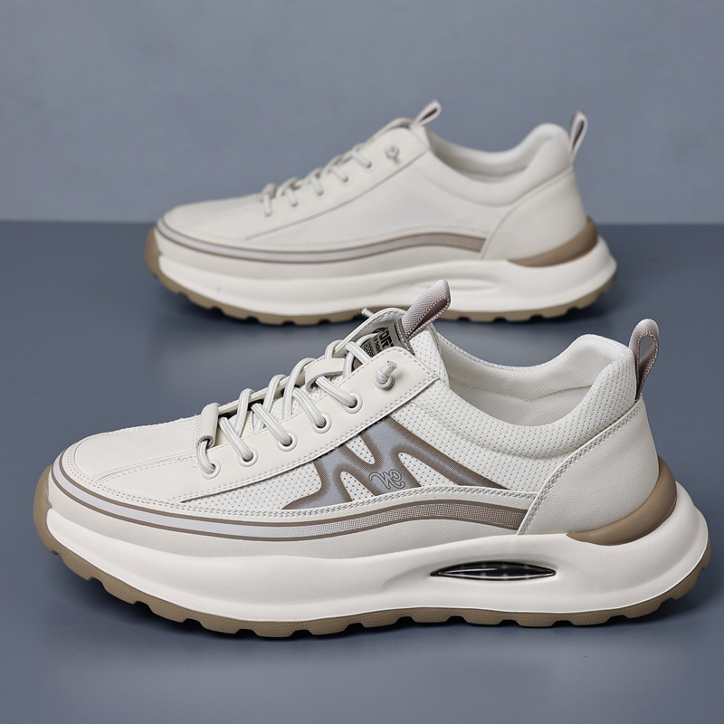 江南袋鼠男鞋夏季透气休闲板鞋软底透气真皮小白鞋男一脚蹬运动鞋