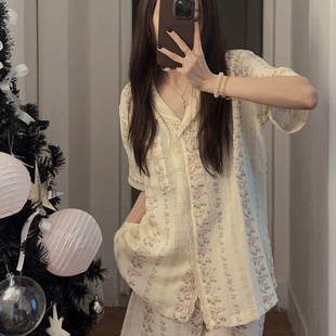 511 婴儿棉棉纱花边睡衣家居服套装