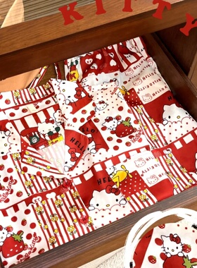 侘町草莓珍珠Kitty冰丝睡衣女春夏季薄款甜妹短袖短裤家居服套装