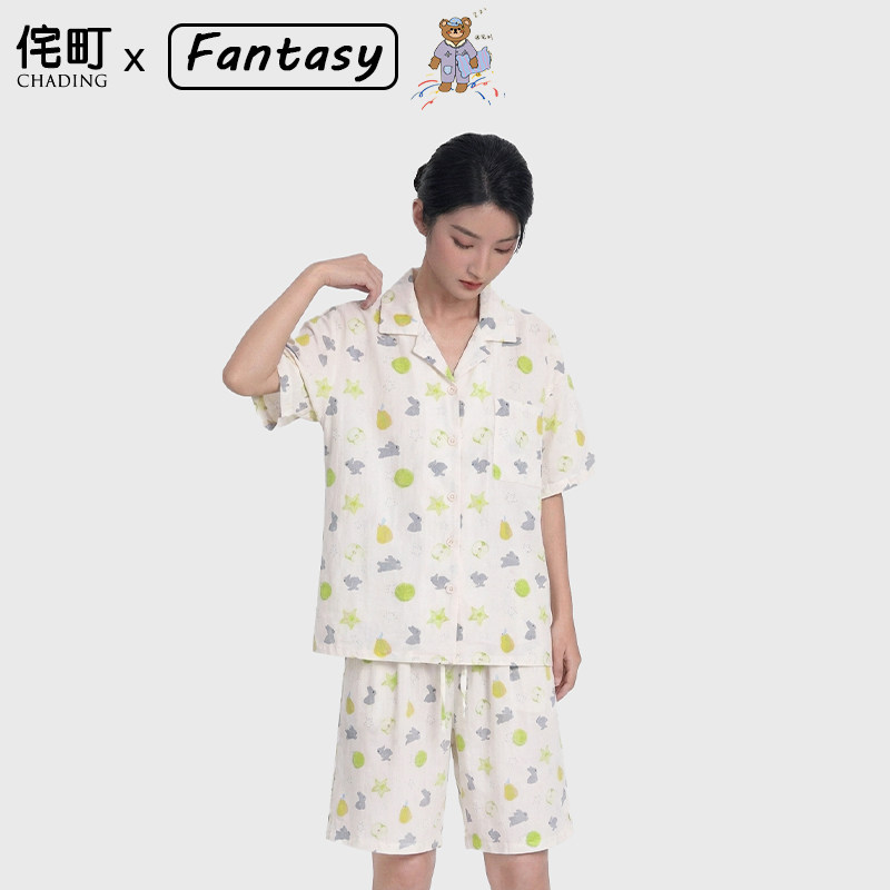 侘町2026年夏季新款杨桃小灰兔纯棉睡衣女款短袖套装可外穿家居服