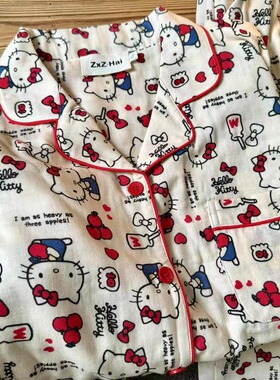 侘町2025年新款苹果kitty长袖睡衣女可外穿春秋季纯棉家居服套装