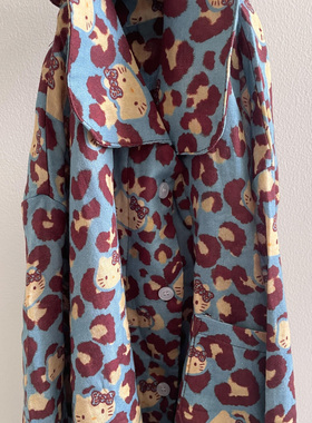 侘町2025新款咖豹kitty纯棉双纱长袖睡衣女春秋季卡通家居服套装