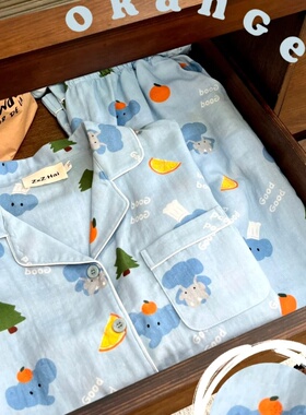 侘町GOOD大象纯棉睡衣女春夏季短袖短裤可爱卡通可外穿家居服套装