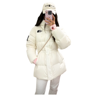 国现北面THE NORTH FACE加厚抽绳修身保暖长款羽绒服女  白色