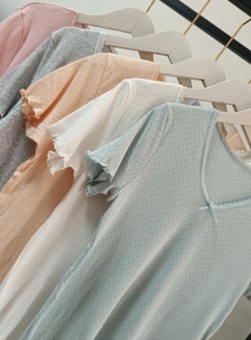 包邮出口日单纯棉家居服短袖T恤春夏女百搭V领糖果上衣外贸