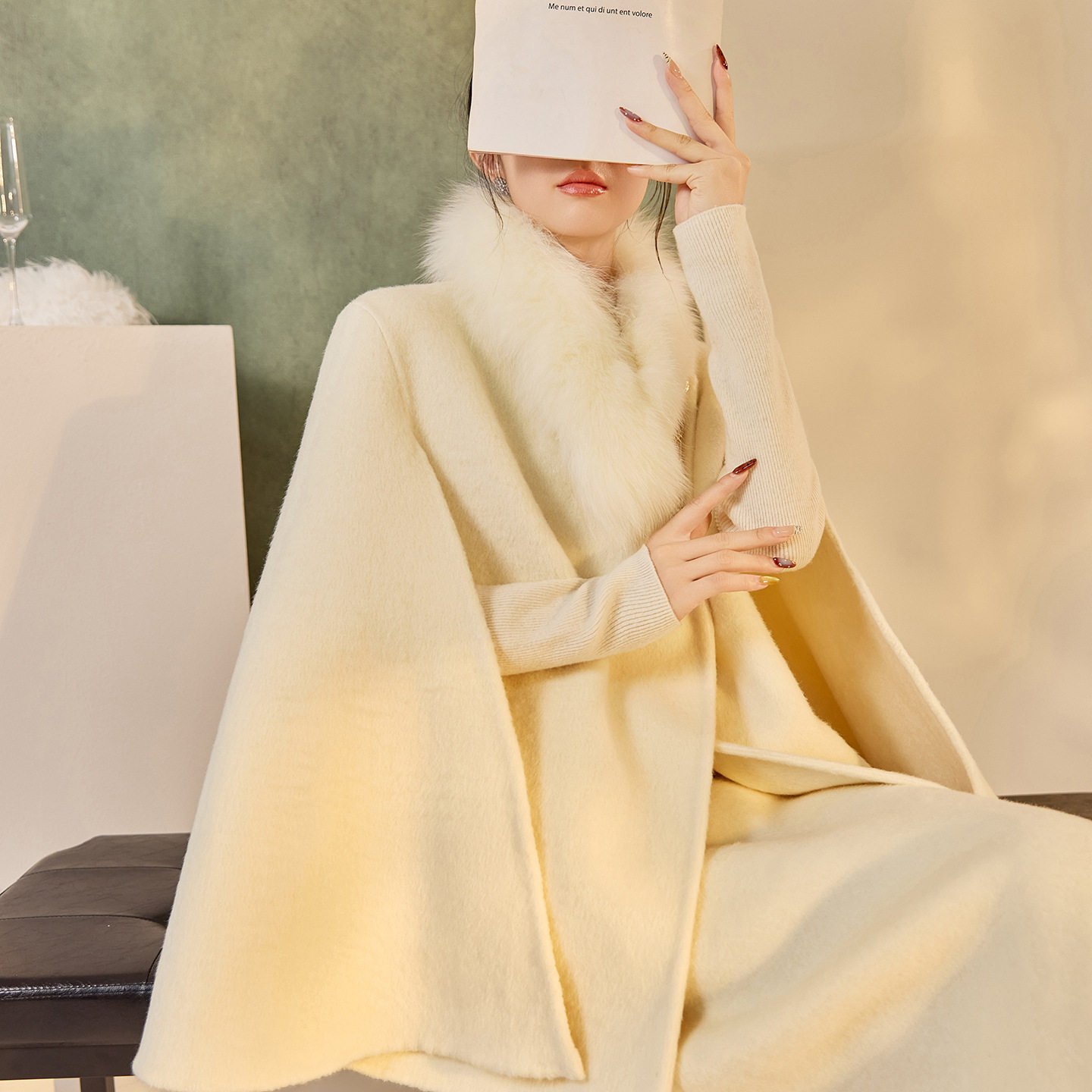 2025冬装新款轻奢新中式国风时尚流苏羊毛斗篷大衣双面呢半裙套装