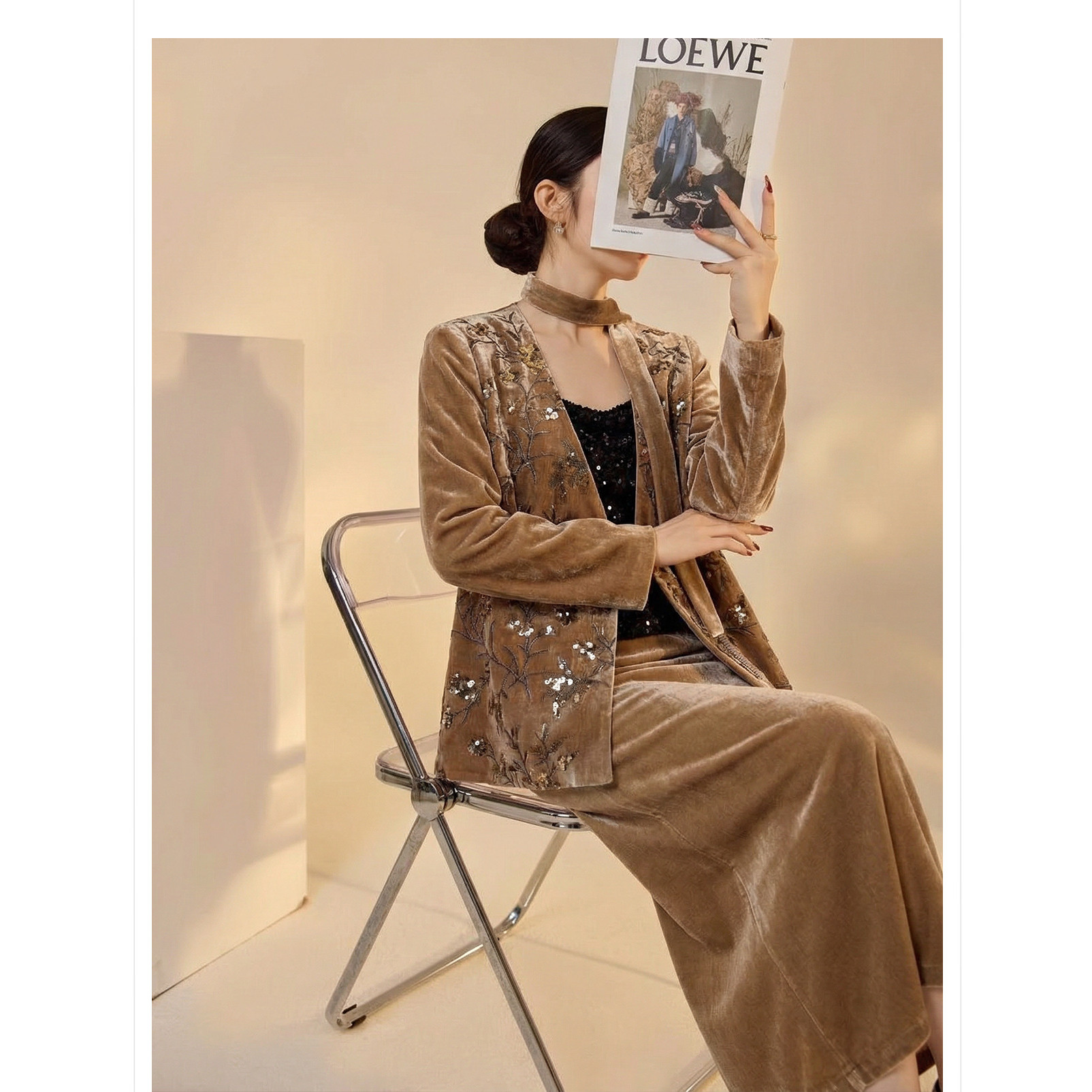 2026春装新款轻奢新中式时尚国风重工刺绣桑蚕丝外套丝绒半裙套装