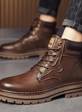 马丁靴男真皮英伦风休闲皮靴男士厚底增高机车工装鞋高帮骑士靴子