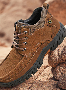 户外工装鞋男真皮休闲皮鞋头层牛皮高帮棉鞋厚底大头鞋磨砂皮加绒