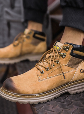 工装靴男真皮户外高帮休闲大头鞋厚底马丁靴头层猪皮反绒皮工作鞋