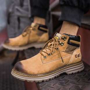 厚底马丁靴头层猪皮反绒皮工作鞋 工装 靴男真皮户外高帮休闲大头鞋