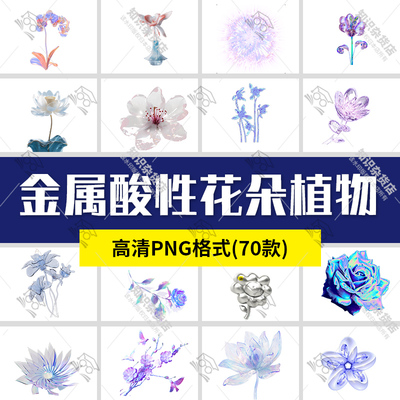 立体3D水晶玻璃金属酸性花朵植物花卉png高清免扣图片PS设计素材