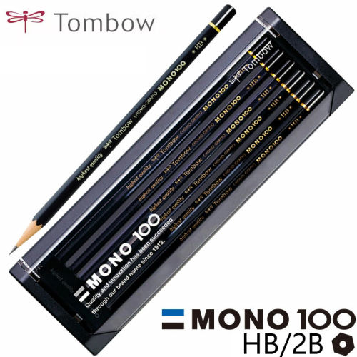 日本TOMBOW蜻蜓铅笔学生用MONO100六角木杆素描设计绘图12支盒装