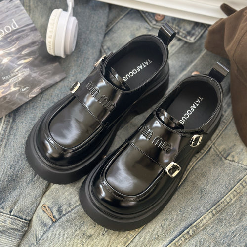 嘟小嘟小众厚底英伦风小皮鞋女2025秋季复古真皮粗跟皮带扣乐福鞋