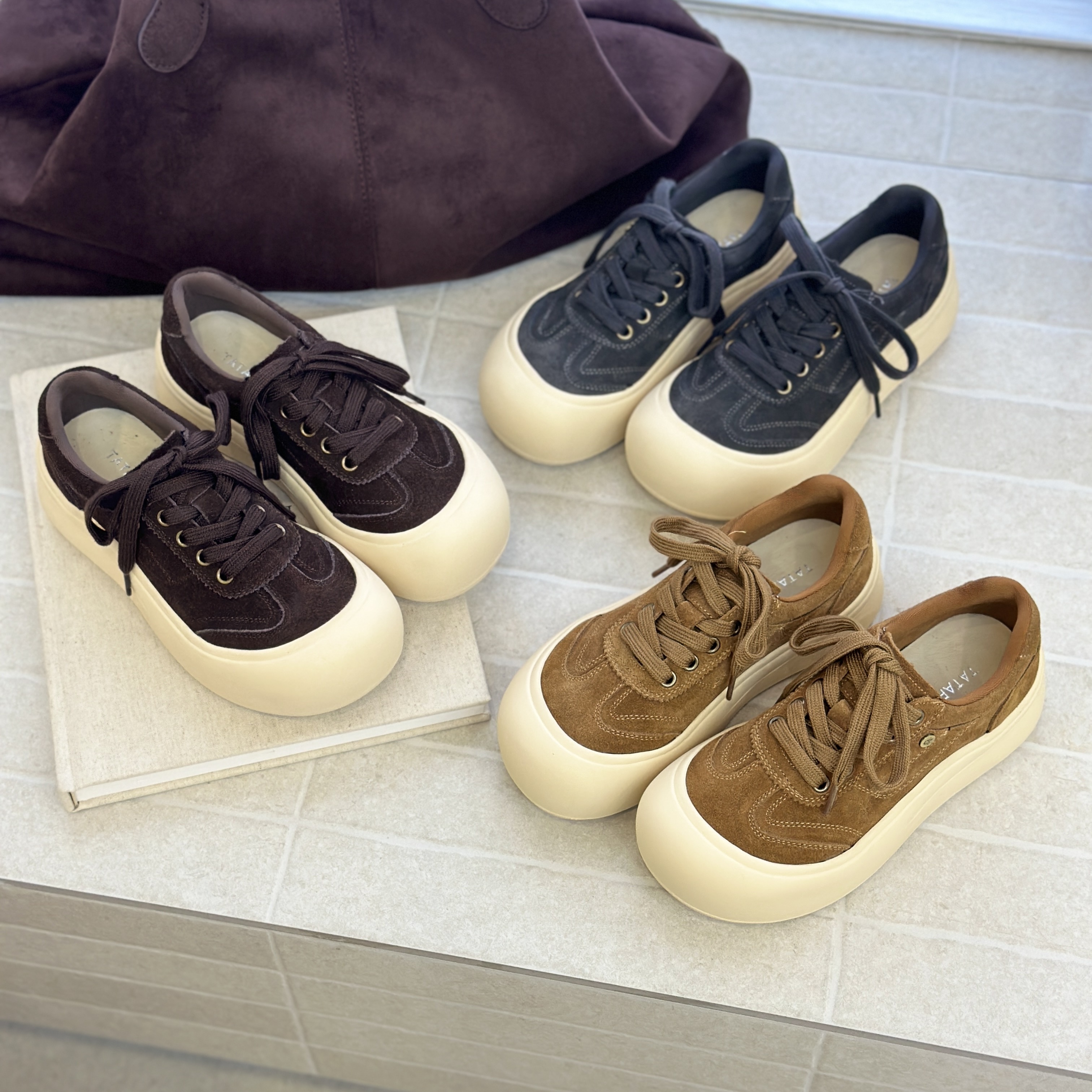 嘟小嘟真皮厚底两穿德训鞋女2025秋季时尚百搭轻便增高休闲运动鞋