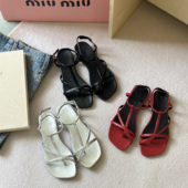 新款 嘟小嘟真皮方头小众设计感凉鞋 女2025夏季 百搭软底细带凉拖潮