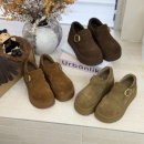 嘟小嘟牛反绒真皮厚底大头娃娃博肯鞋女2025冬季加绒一脚蹬乐福鞋