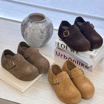 嘟小嘟真皮厚底勃肯鞋女2025秋季新款时尚百搭轻便增高休闲运动鞋