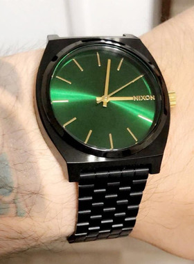 正品代购Nixon尼克松男女手表时尚方形简约黑金绿钢带中性石英表