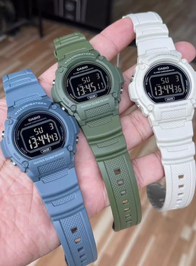 正品卡西欧Casio数显手表男女雾霾蓝复古银日历背光灯W-219HC-2BV