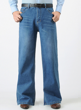 复古老款直筒裤牛仔裤男阔腿宽松大脚裤男士大直筒加长裤子厚秋冬