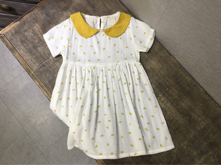 韩版童装夏季 儿童棉布印花短袖连衣裙女童女宝娃娃翻领公主裙子