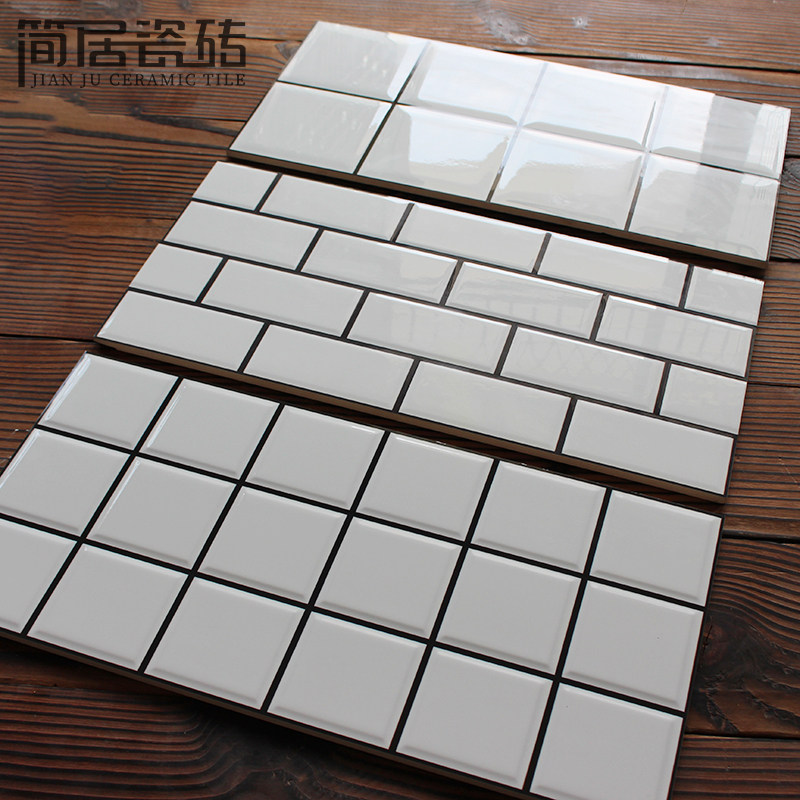 北欧风黑线面包砖 厨房卫生间白色格子墙砖厨卫小方格瓷砖300*600