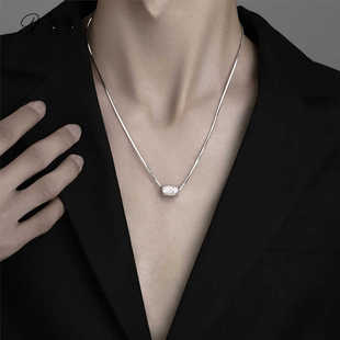 银项链男款男士蛇骨链锦鲤吊坠锁骨链银链子百搭潮配饰礼物送男友