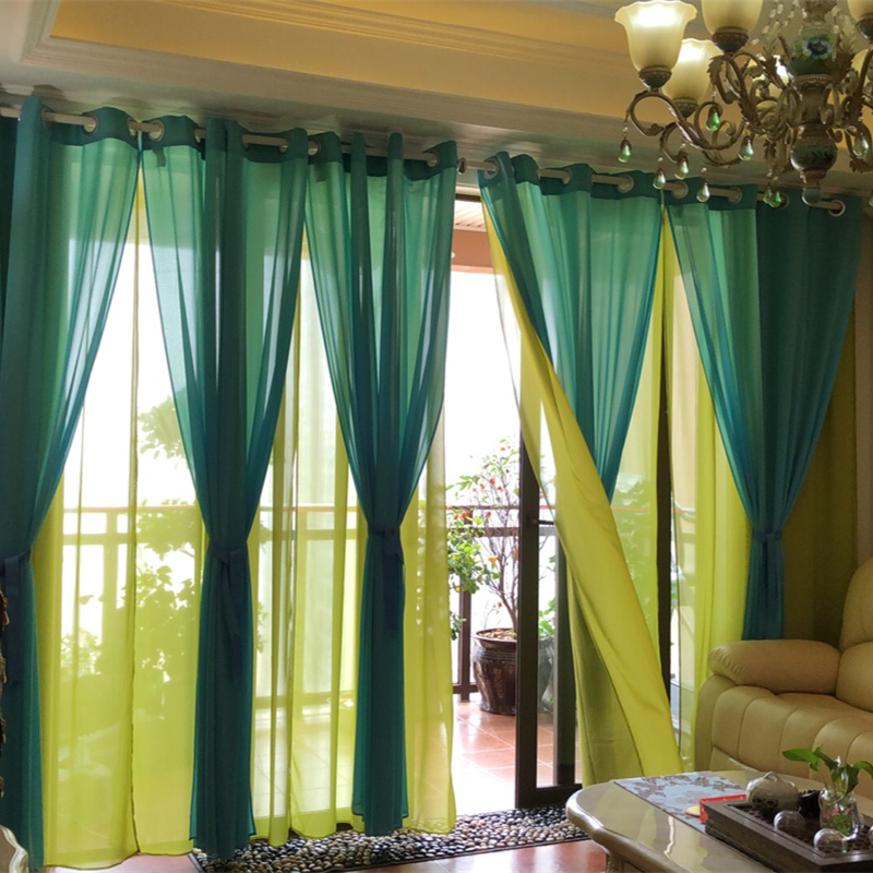 东南亚风情纯色双层客厅窗帘