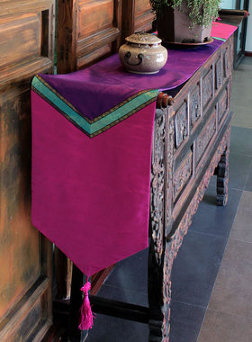 简约现代东南亚风情塔夫绸紫色中式餐桌茶几桌布桌旗床旗电视柜旗
