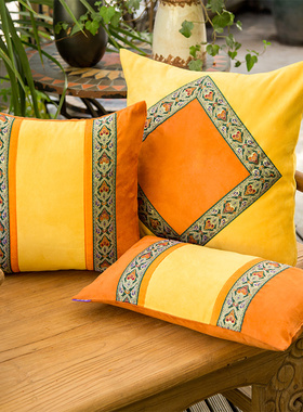 美物特原创设计黄色橙色麂皮绒田园风格客厅抱枕靠垫腰枕靠包套子