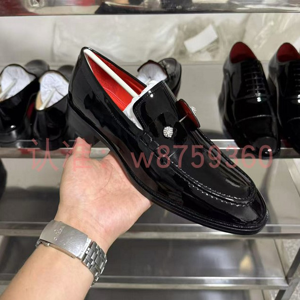 cl andgz红底鞋皮鞋黑色牛漆皮钻扣正装乐福皮鞋男鞋商务鞋婚鞋