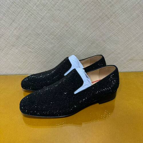 cl andgz红底鞋黑色水晶绅士低跟正装皮鞋婚鞋乐福鞋男鞋商务鞋