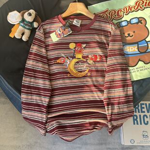 纸袋家2026春季「可爱星人重工刺绣条纹T恤打底衫」210g棉绒2625