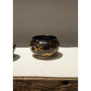 吉州窑原矿玳瑁釉建水渣斗玳瑁釉小圆罐 热烈而自由美感 渣缸水盂