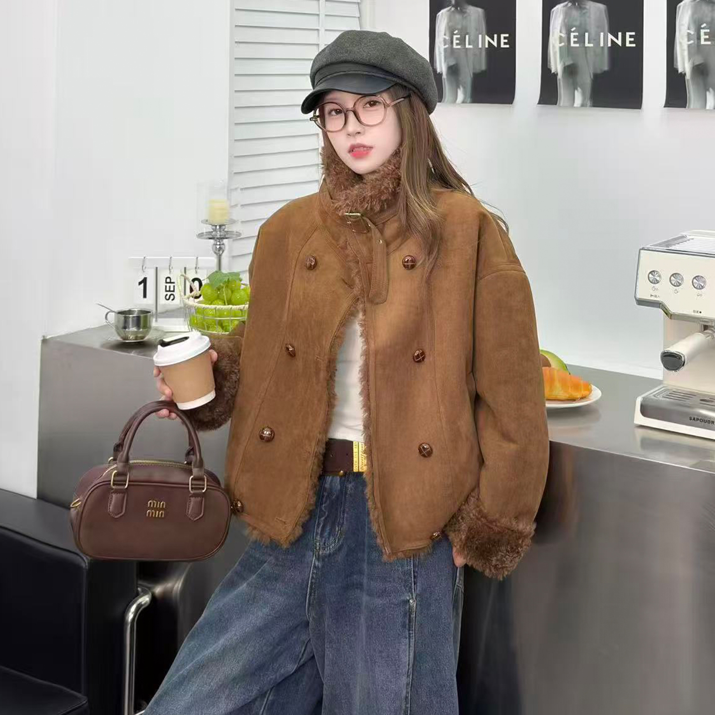 皮毛一体上衣女2025冬季新款