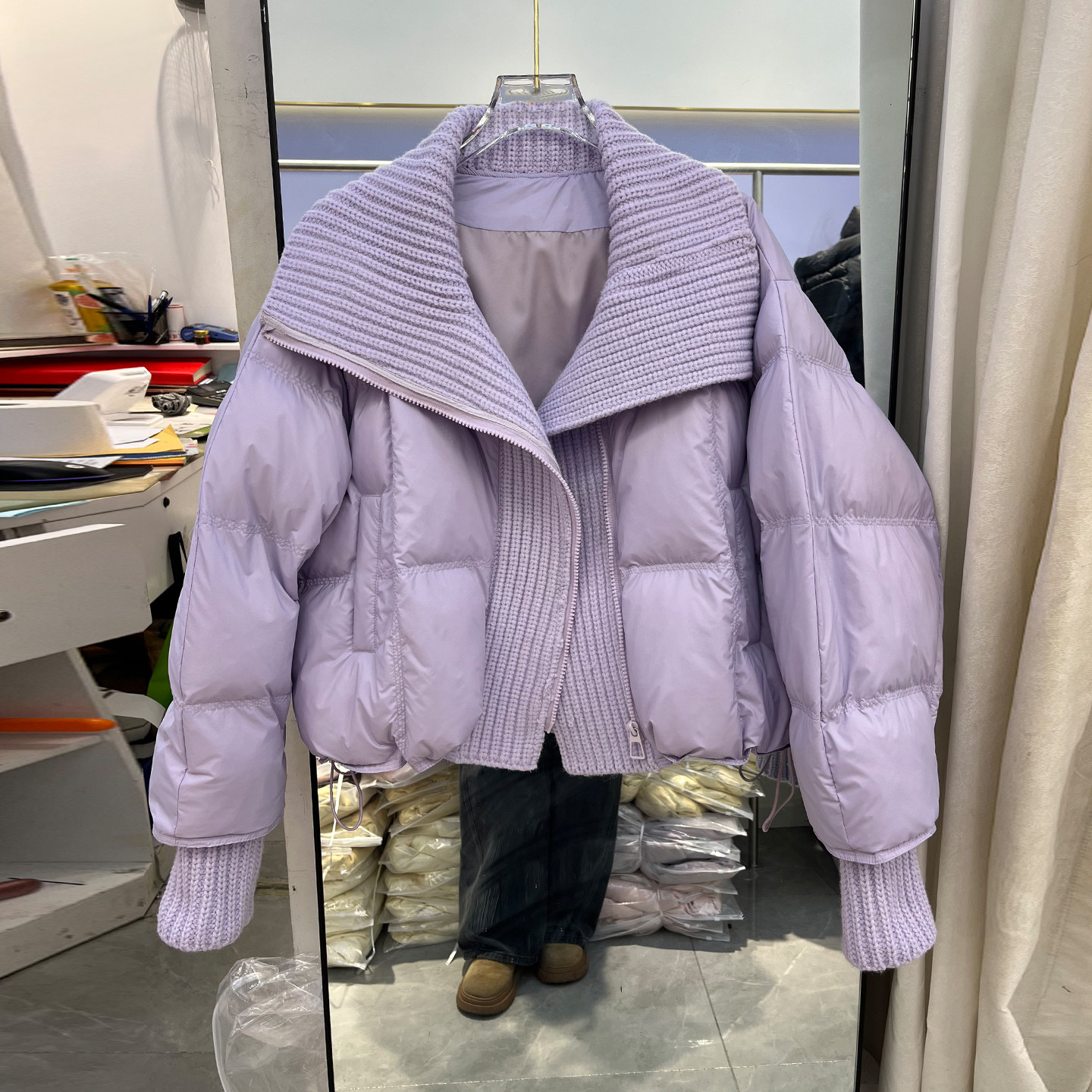 今年年货新款小仙女短款羽绒服针织翻领高级感小个子白鸭绒面包服