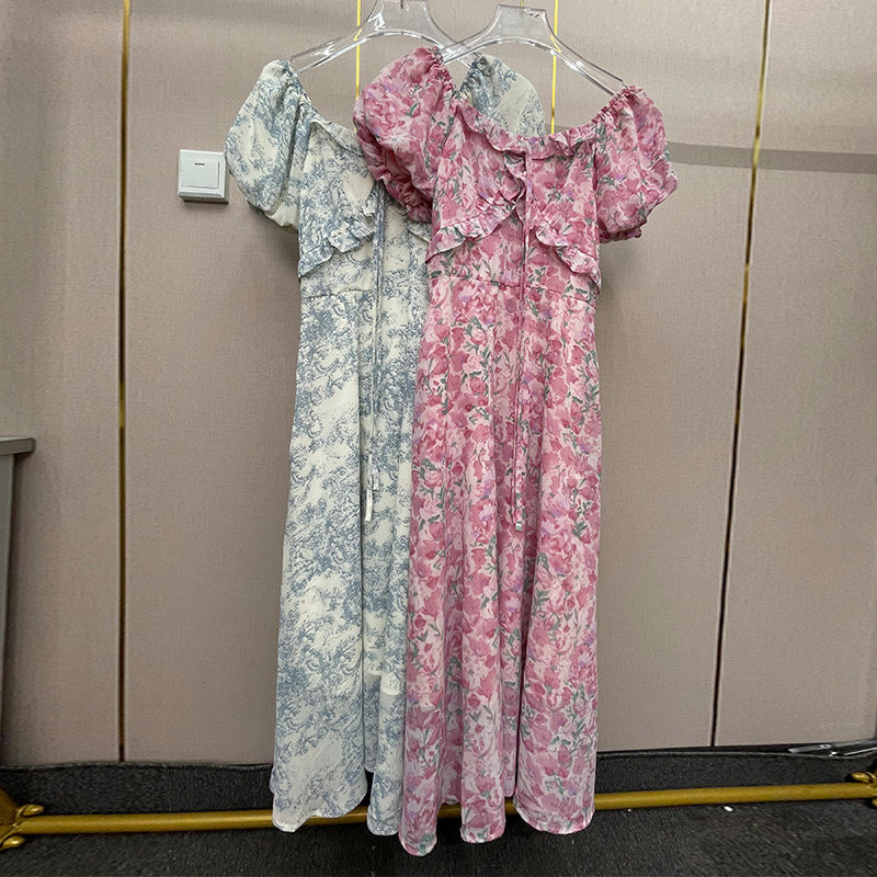 气质法式桔梗系带长裙雪纺连衣裙